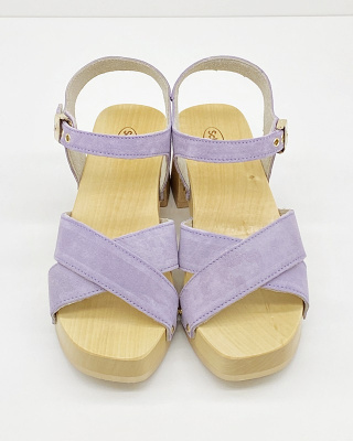 Skórzane sandały drewniaki Scholl Pescura Cate lilac, tęgość F 1/2