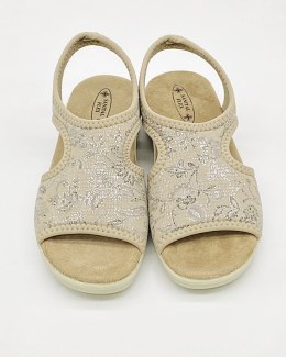Sanital Flex 8056.17 beige silver, wygodne damskie sandały ze streczem , tęgość G-H