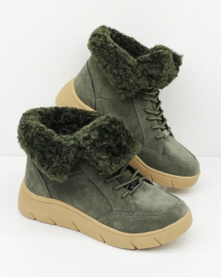 Scholl Stelvio MF30232 dk green MED ocieplane zimowe botki, tęgość H