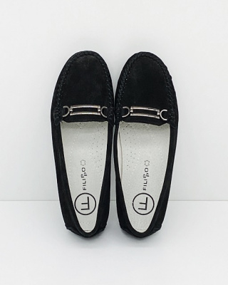 Skórzane mokasyny damskie Filippo DP1202 czarne, tęgość G