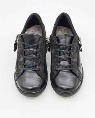 Półbuty na koturnie Axel 1779 czarne/gold, duża tęgość, zakres regulacji H-J