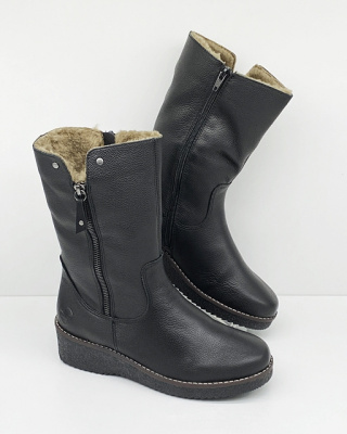 Ciepłe kozaki Rieker Y4653-00 czarne, niski koturn, tęgość F 1/2 - wąskie