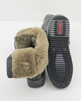 Ciepłe kozaki Rieker Y4653-00 czarne, niski koturn, tęgość F 1/2 - wąskie