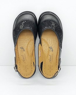 Damskie szerokie sandały Axel 2450 czarne, zakrywające palce, b.duża tęgość K-M