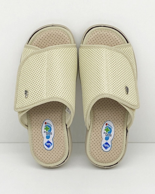 Klapki ortopedyczne damskie Dr Orto 078D003 beżowe, szerokie, stopa cukrzycowa, zakres J-K-M