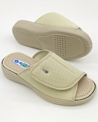 Klapki ortopedyczne damskie Dr Orto 078D003 beżowe, szerokie, stopa cukrzycowa, zakres J-K-M