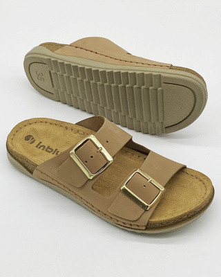 Inblu AA000065 beige, klapki damskie skórzane, tęgość G-H-J