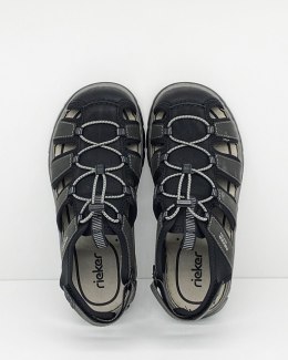 Szerokie sandały męskie Rieker 26770-00 czarne, tęgość H-J