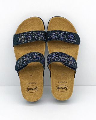 Scholl Zafirah Med F26991 granatowe, lecznicze klapki na rzepy, tęgość F-G-H