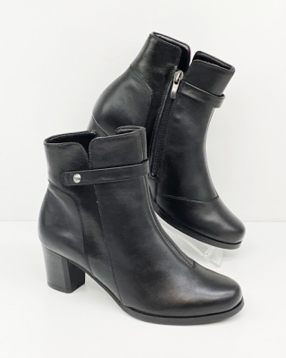 Alpina Silke G 7J48-1 czarne skórzane botki na obcasie, mała tęgość G