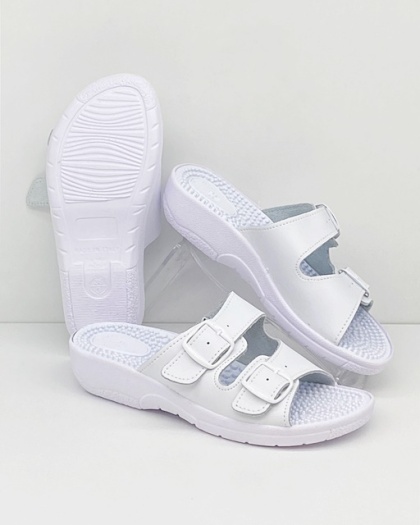 Klapki fakirki białe Nadia Comfooty skórzane, regulacja tęgości G-H-J