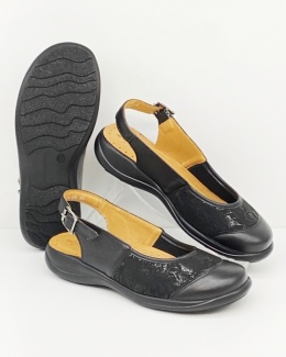 Damskie szerokie sandały Axel 2450 czarne, zakrywające palce, b.duża tęgość K-M