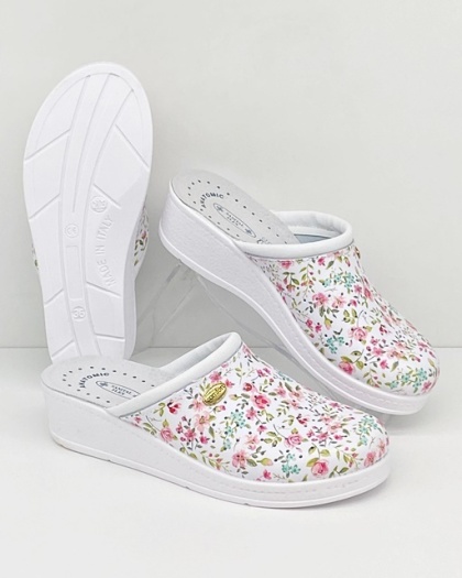 Chodaki medyczne damskie Sanital Flex 707 Flower15 różowe kwiaty, tęgość G