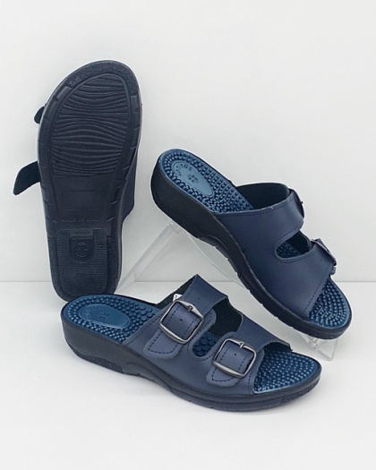 Laczki damskie fakirki Nadia Comfooty granatowe skórzane, regulacja tęgości G-H-J