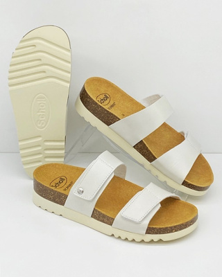 Klapki damskie Scholl Lusaka F31484 1065 białe skórzane, regulowana tęgość F-G-H