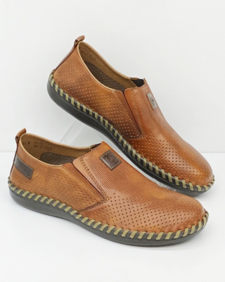 Rieker B2476-24 szerokie męskie półbuty skórzane, brązowe, tęgość K