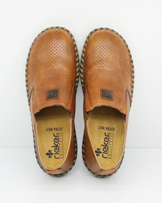 Rieker B2476-24 szerokie męskie półbuty skórzane, brązowe, tęgość K