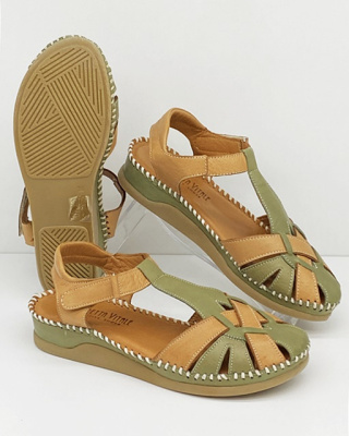 Sandały skórzane z zakrytymi palcami Loretta Vitale 746 oliwkowo-brązowe, tęgość H