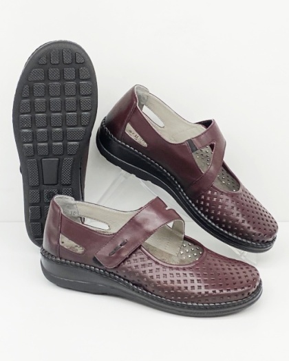 Szerokie baleriny damskie Axel 1879 rubin, ażurowe półbuty na lato, tęgość H-J-K