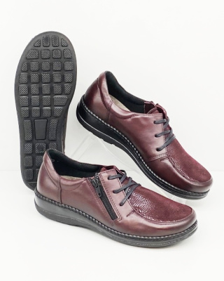Szerokie półbuty damskie AXEL1862 bordowe, H tęgość poszerzona