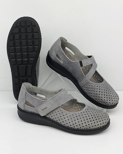 Baleriny damskie Axel Kosela 1879 popielate, skóra nubukowa, tęgość H-J-K