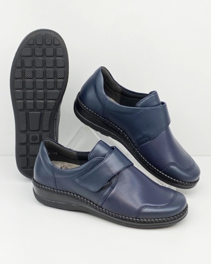 Axel 1705 granatowe półbuty, skóra + strecz, regulowana tęgość K