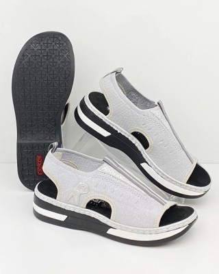 Bardzo wygodne sandały damskie na stopy z haluksami, szerokie Rieker V59B5-90, tęgość G-H