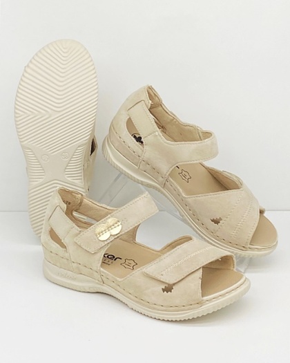 Szerokie sandały na haluksy damskie Rieker V7474-60 beżowe, tęgość J-K