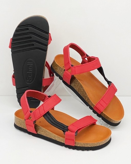 Scholl Heaven Med czerwone wygodne sandały zdrowotne, regulowana tęgość E-F-G, wąskie