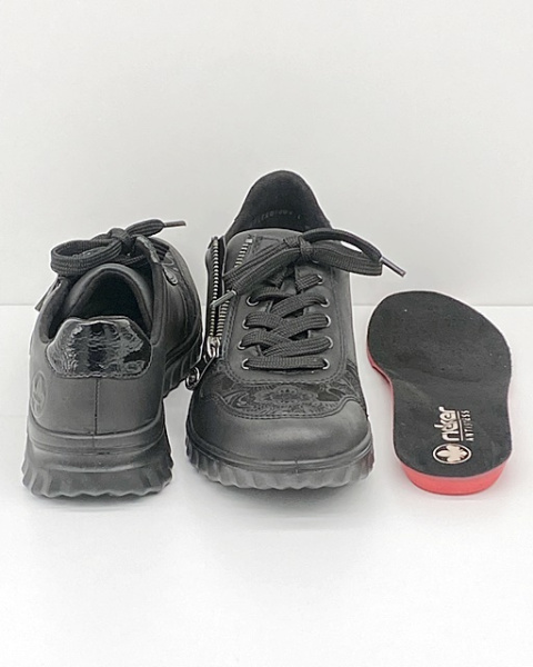 Rieker damskie czarne półbuty 59001-00 na haluksy, regulowana tęgość F-G