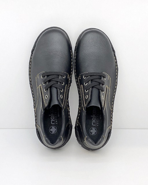 Obuwie męskie Rieker B0306-00 czarne półbuty na szeroką stopę, regulowana tęgość G-H