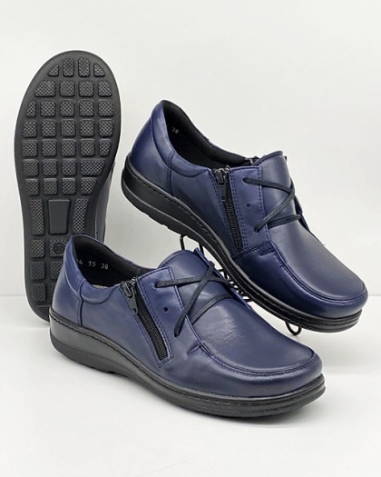 Axel 1775 granatowe półbuty damskie Kosela, skóra + stretch, powiększona tęgość H-K