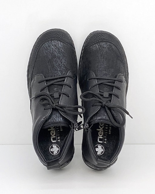 Rieker 48922-00 czarne półbuty damskie, strecz, tęgość H regulowana