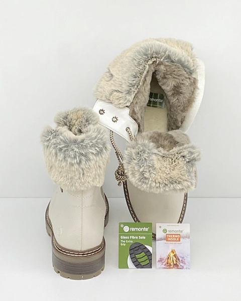 Zimowe trzewiki damskie Remonte D0B74-80 kredowe, średnia tęgość G 1/2