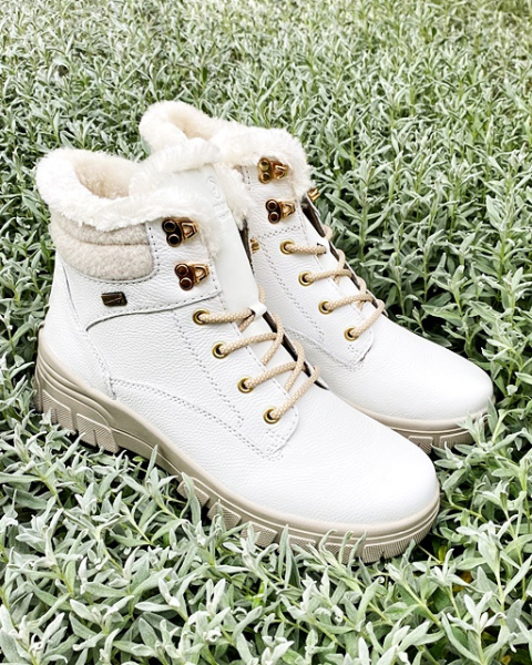 Zimowe trzewiki damskie Remonte D0B74-80 kredowe, średnia tęgość G 1/2